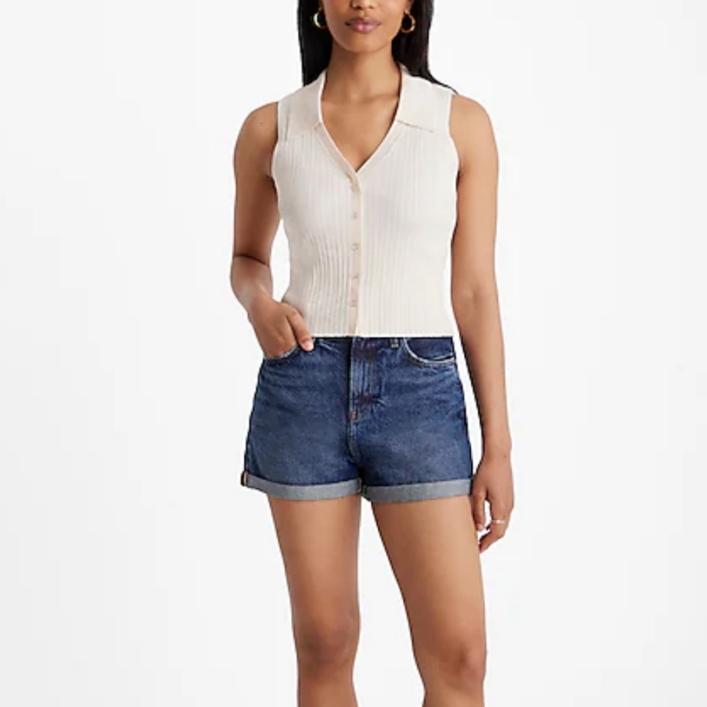 Express Sleeveless Ribbed Sweater Polo Tank SZ S